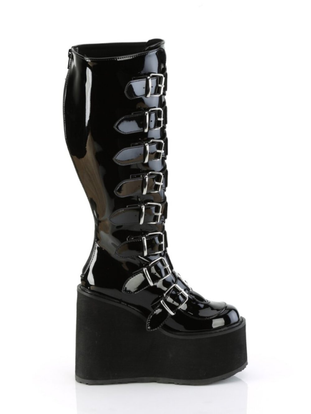 Black Pat Platform Wide Calf Knee High Boots